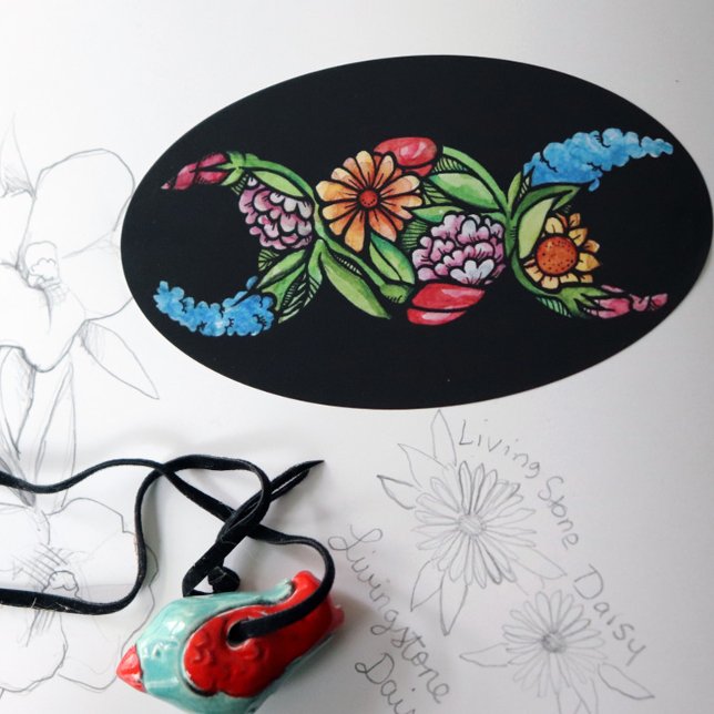 Pegatina Ovalada Bloom de símbolo de la luna triple (Subido por el creador)