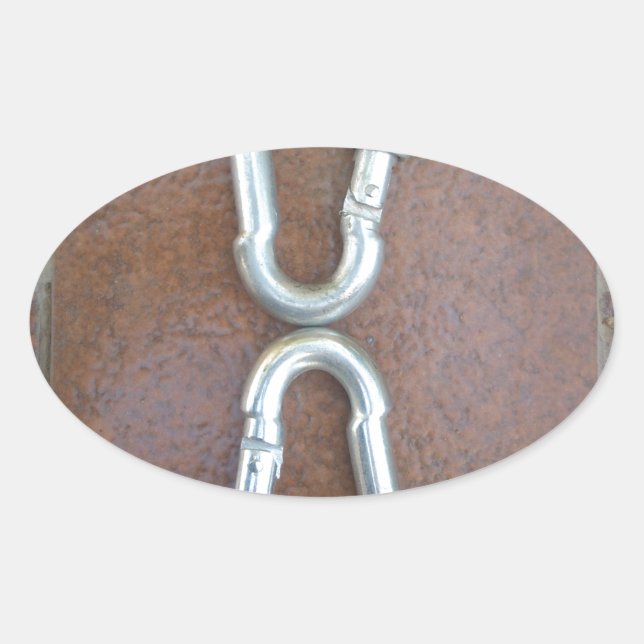 Pegatina Ovalada Bloqueado: Diseño de bloqueo de carabinero de acer (Anverso)