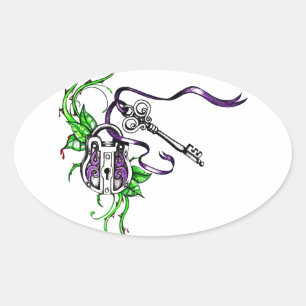 Pegatina Ovalada Bloqueo violeta y diseño de clave