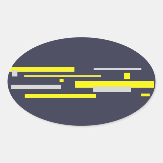Pegatina Ovalada Bloques de gris amarillo abstran arte (Anverso)