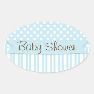 Pegatina Ovalada Blue Brown Sweet Boy Polka Dot Baby Shower