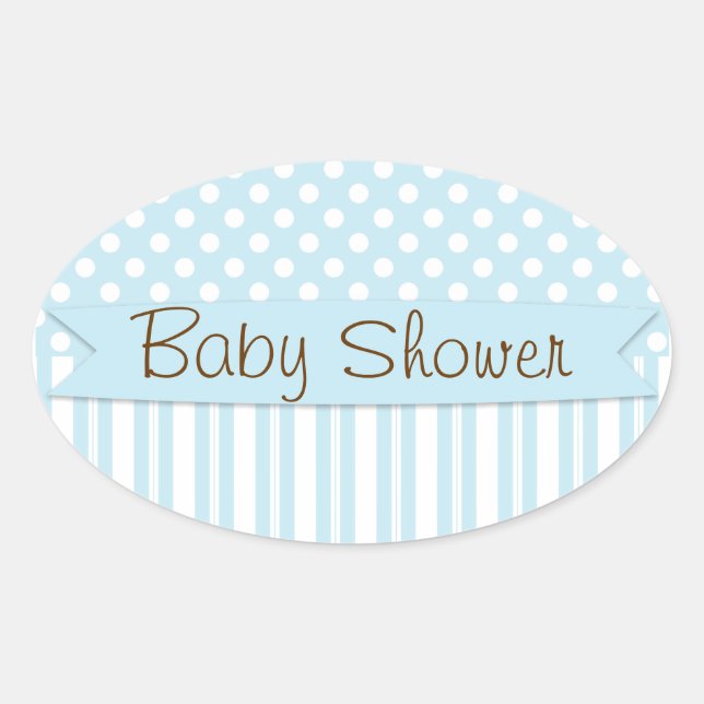 Pegatina Ovalada Blue Brown Sweet Boy Polka Dot Baby Shower (Anverso)