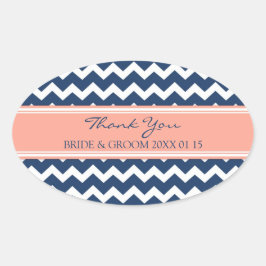 Pegatina Ovalada Blue Coral Chevron Gracias Tags Favor De Boda
