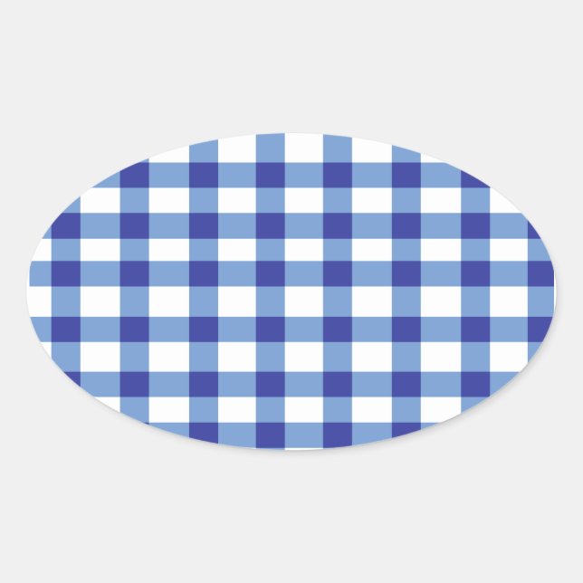 Pegatina Ovalada Blue Gingham (Anverso)