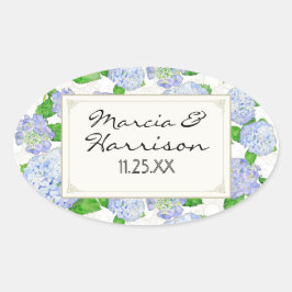 Pegatina Ovalada Blue Hydrangea Lace Floral Elegante Bodas Formales