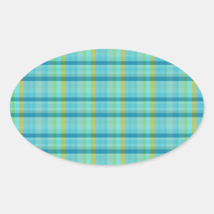 Pegatina Ovalada Blue Plaid by Shirley Taylor