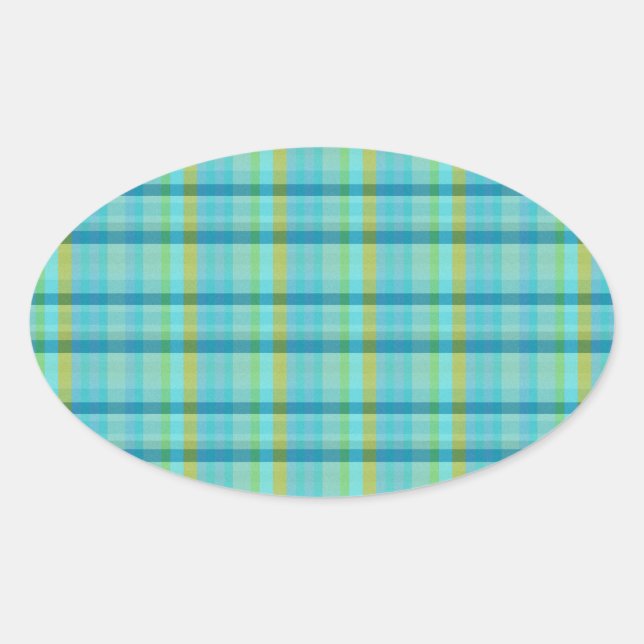 Pegatina Ovalada Blue Plaid by Shirley Taylor (Anverso)