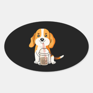 Pegatina Ovalada Boba Tea Kawaii Japonés Anime Beagle Lover Regalo