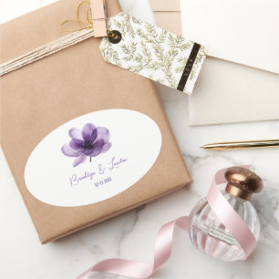 Pegatina Ovalada Boda de Flor Morado Gorgoso