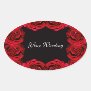 Pegatina Ovalada Boda de flores de rosa rojo