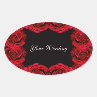 Pegatina Ovalada Boda de flores de rosa rojo