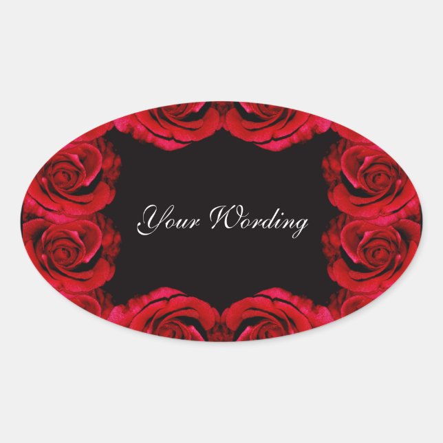 Pegatina Ovalada Boda de flores de rosa rojo (Anverso)