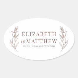 Pegatina Ovalada Boda de follaje moderno + Minimalista