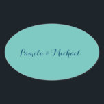 Pegatina Ovalada Boda Elegante Azul Clásico Minimalista<br><div class="desc">Esta plantilla se puede personalizar para satisfacer todas las ocupaciones profesionales.</div>