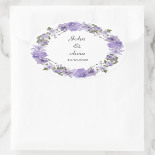 Pegatina Ovalada boda floral morado lindo