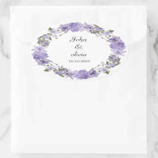 Pegatina Ovalada boda floral morado lindo