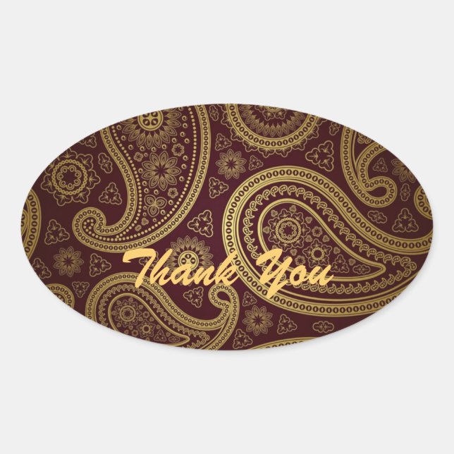Pegatina Ovalada boda occidental vintage burgundy paisley gracias (Anverso)