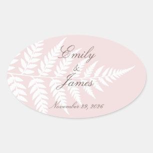 Pegatina Ovalada Boda Refined Woodland Rosa Claro y Helecho Blanco