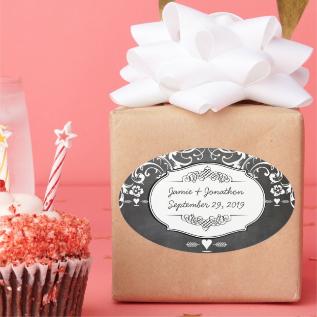 Pegatina Ovalada Bodas de tipografía de Chalkboard (Fiesta)