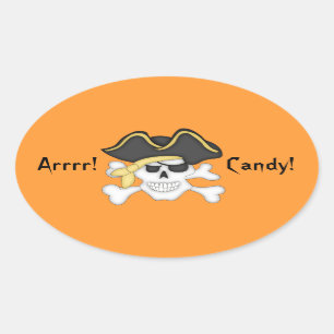 Pegatina Ovalada Bolso de la chuchería de Halloween del cráneo de