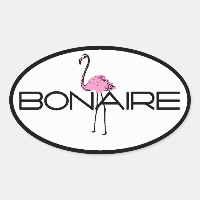 Pegatina Ovalada Bonaire Flamingo (Anverso)