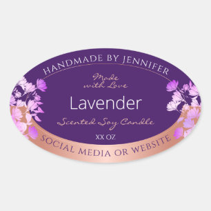 Pegatina Ovalada Bonitas etiquetas de productos florales morado y o