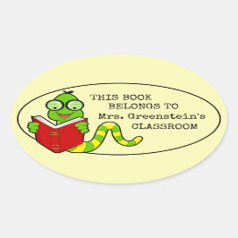 Pegatina Ovalada Bookworm Este Libro Pertenece Al Aula De Maestros