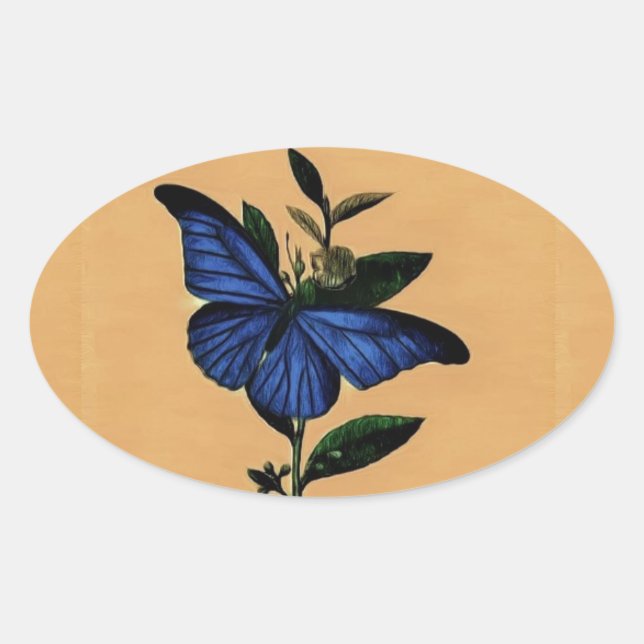 Pegatina Ovalada Borboleta Azul (Anverso)