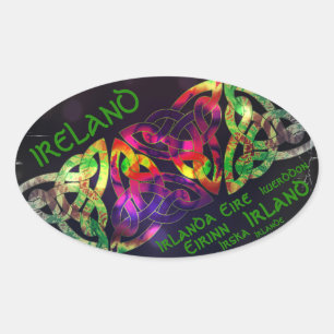 Pegatina Ovalada Bordador, Irlanda, nudo celta, de colores