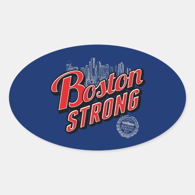 Pegatina Ovalada Boston Strong en decoración roja y azul (Anverso)