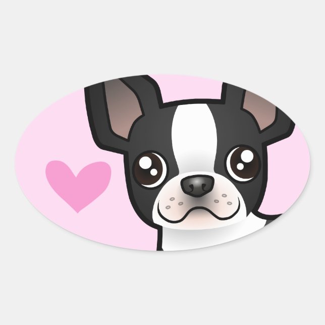 Pegatina Ovalada Boston Terrier Love (Anverso)