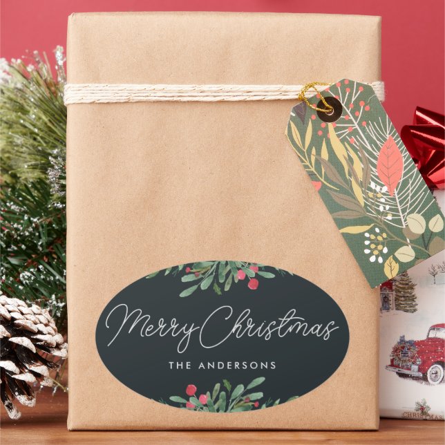 Pegatina Ovalada Botánicas Navideñas Regalo de Fiesta (Vacaciones)