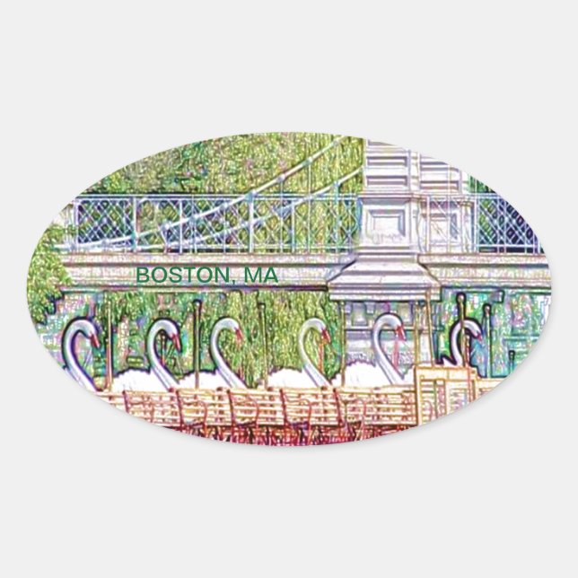 Pegatina Ovalada Botes de cisne de Boston con lápiz y filtro de tin (Anverso)