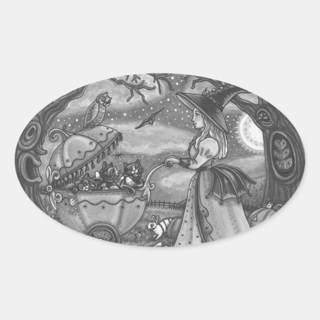 PEGATINA OVALADA BRAZA, GRUPO DE GATO NEGRO PEGATINAS GÓTICOS HOJA  (Anverso)