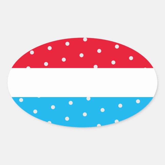 Pegatina Ovalada Brillante Polka Dotado Cielo Rojo Azul franjas bla (Anverso)