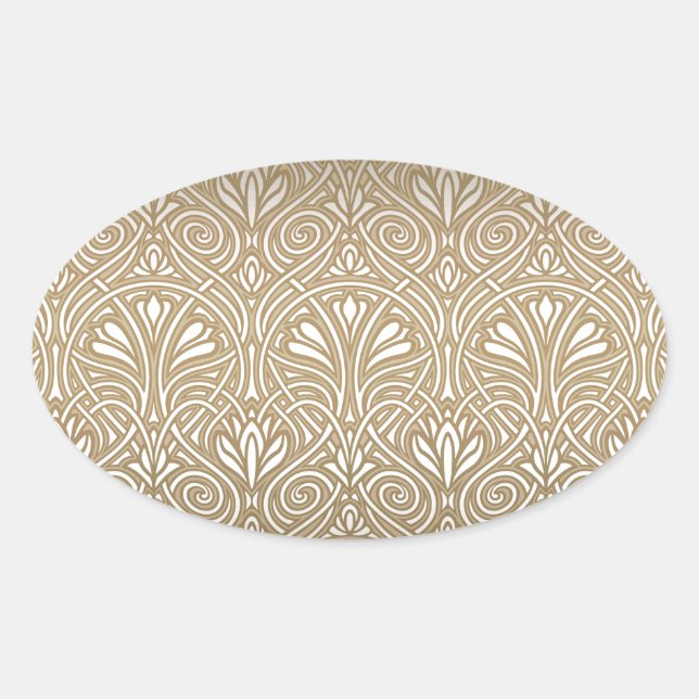 Pegatina Ovalada Bronce, oro, Art Nouveau, art deco, cosecha (Anverso)