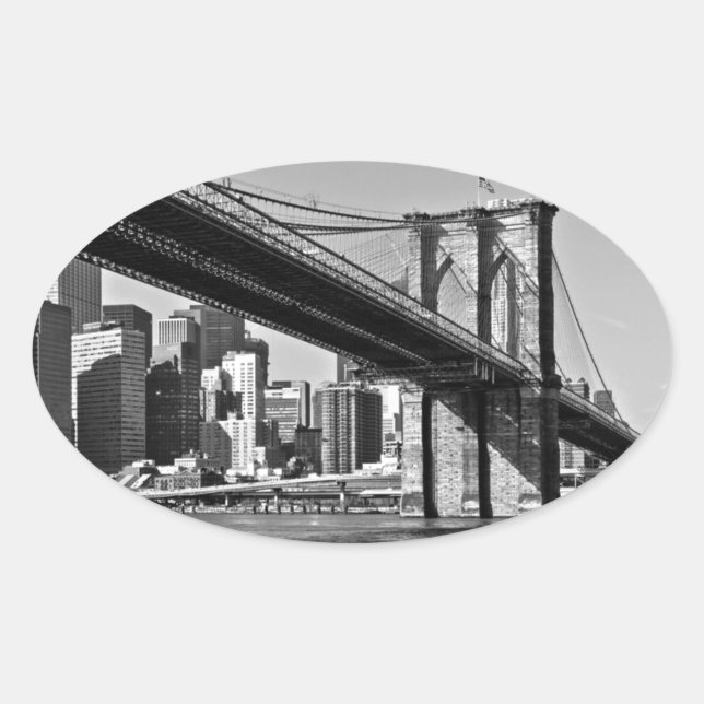 Pegatina Ovalada Brooklyn Bridge New York (Anverso)