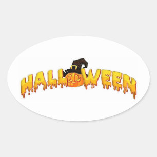 Pegatina Ovalada Bruja de calabaza de Halloween