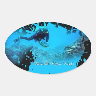 Pegatina Ovalada bucear gran arrecife