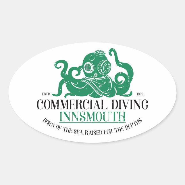 Pegatina Ovalada Buceo comercial Innsmouth (Anverso)