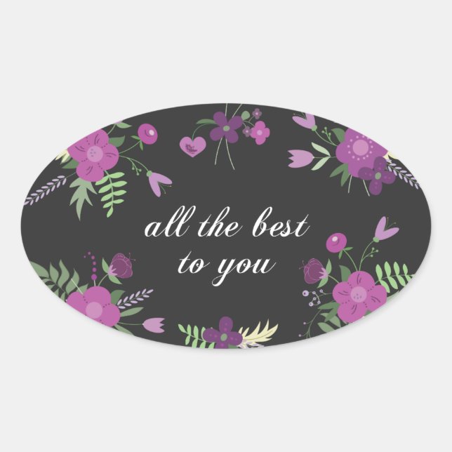 Pegatina Ovalada Buenos deseos florales Inspiradores (Anverso)