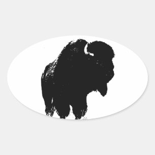 Pegatina Ovalada Búfalo de Bison Black & White Pop Art