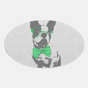 Pegatina Ovalada Bulldog francés de animal de moda y divertido