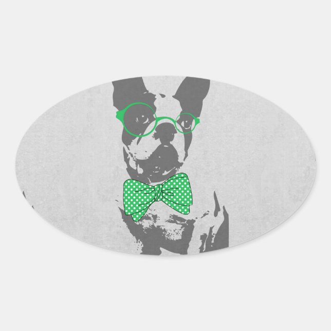 Pegatina Ovalada Bulldog francés de animal de moda y divertido (Anverso)