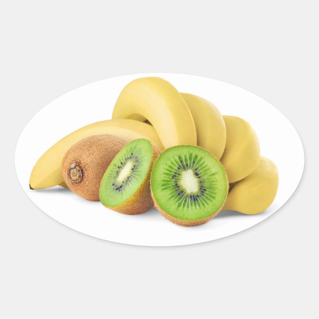 Pegatina Ovalada Bunch of banana and kiwi fruts (Anverso)
