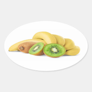 Pegatina Ovalada Bunch of banana and kiwi fruts