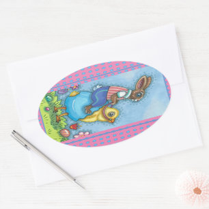 PEGATINA OVALADA BUNNY ORIENTAL CORTE DE POLLO EN HUEVO AZUL, SILEN