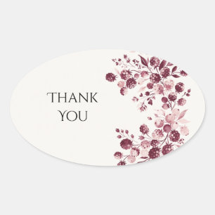 Pegatina Ovalada Burgundy Botánico Floral Boda Agradecimiento