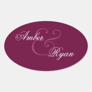 Pegatina Ovalada BURGUNDY Bride y Groom Boda Oval