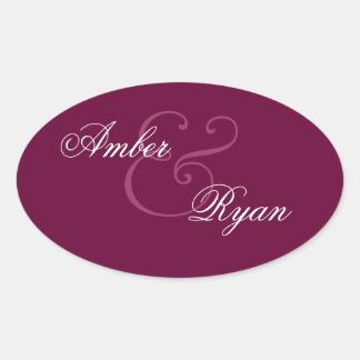 Pegatina Ovalada BURGUNDY Bride y Groom Boda Oval